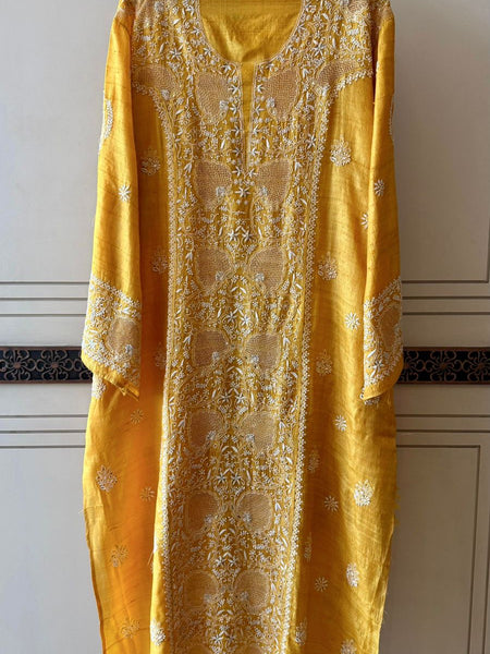 Pure Silk Kurta Dupatta Set with Hand Mukaish Embellishment