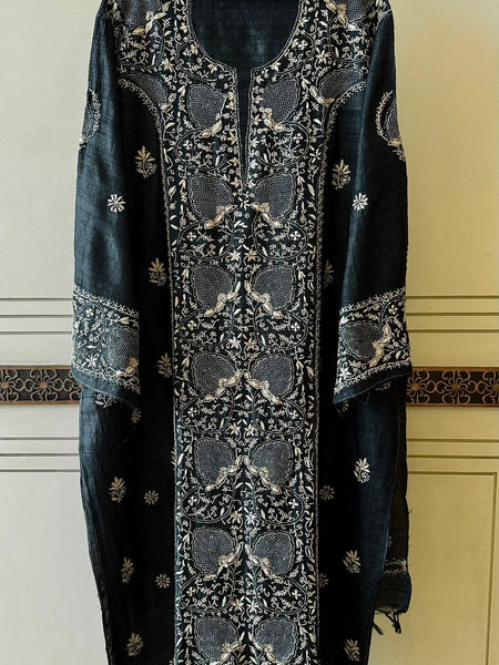 Pure Silk Kurta Dupatta Set with Hand Mukaish Embellishment