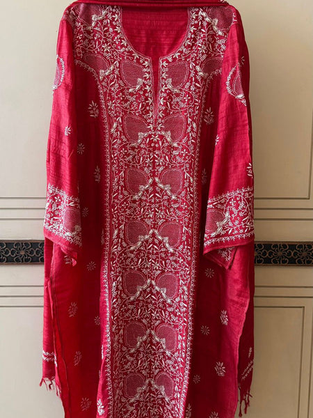 Pure Silk Kurta Dupatta Set with Hand Mukaish Embellishment