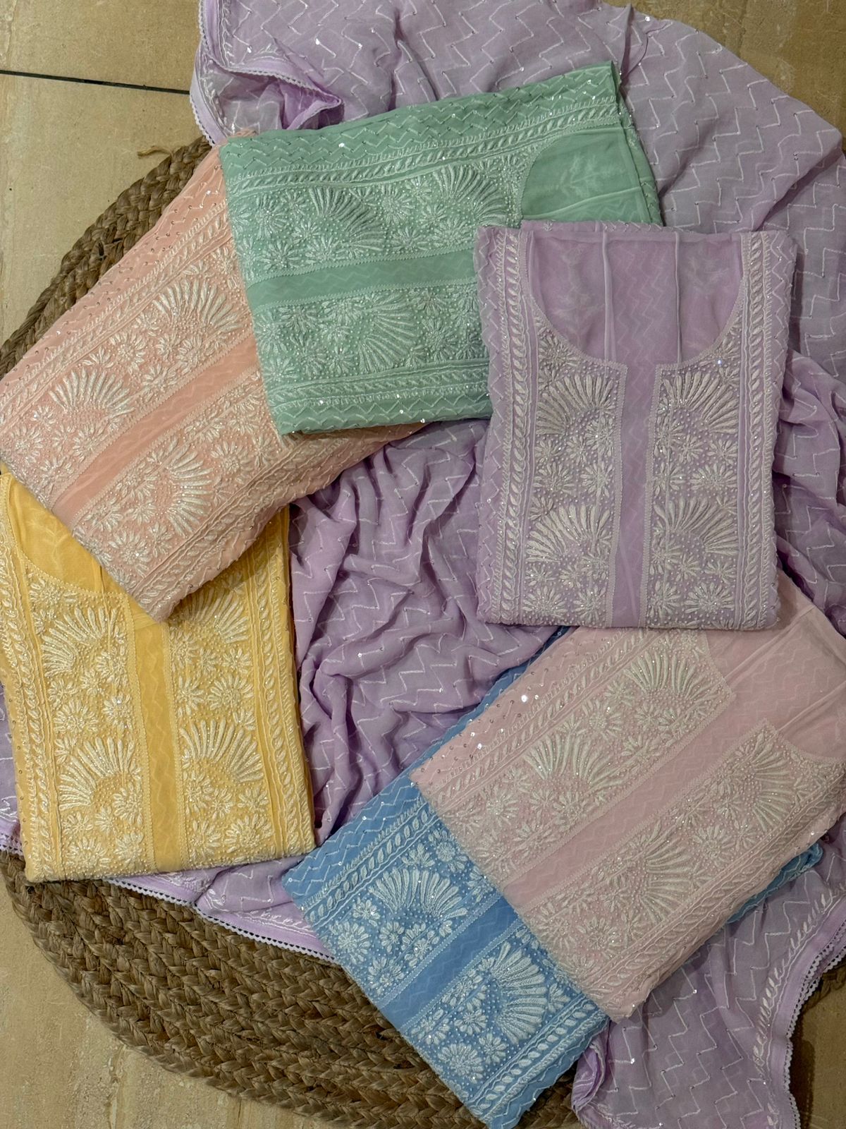 Pure Georgette Anarkali Kurta Dupatta Set with Pearl Sequins and Katdana Embellishment