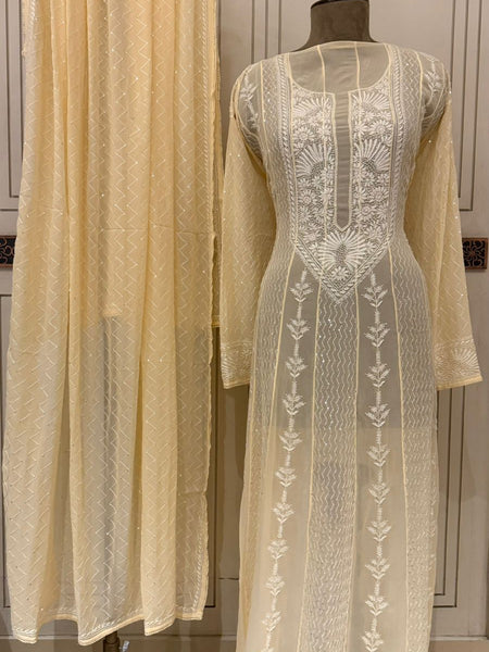 Pure Georgette Anarkali Kurta Dupatta Set with Pearl Sequins and Katdana Embellishment