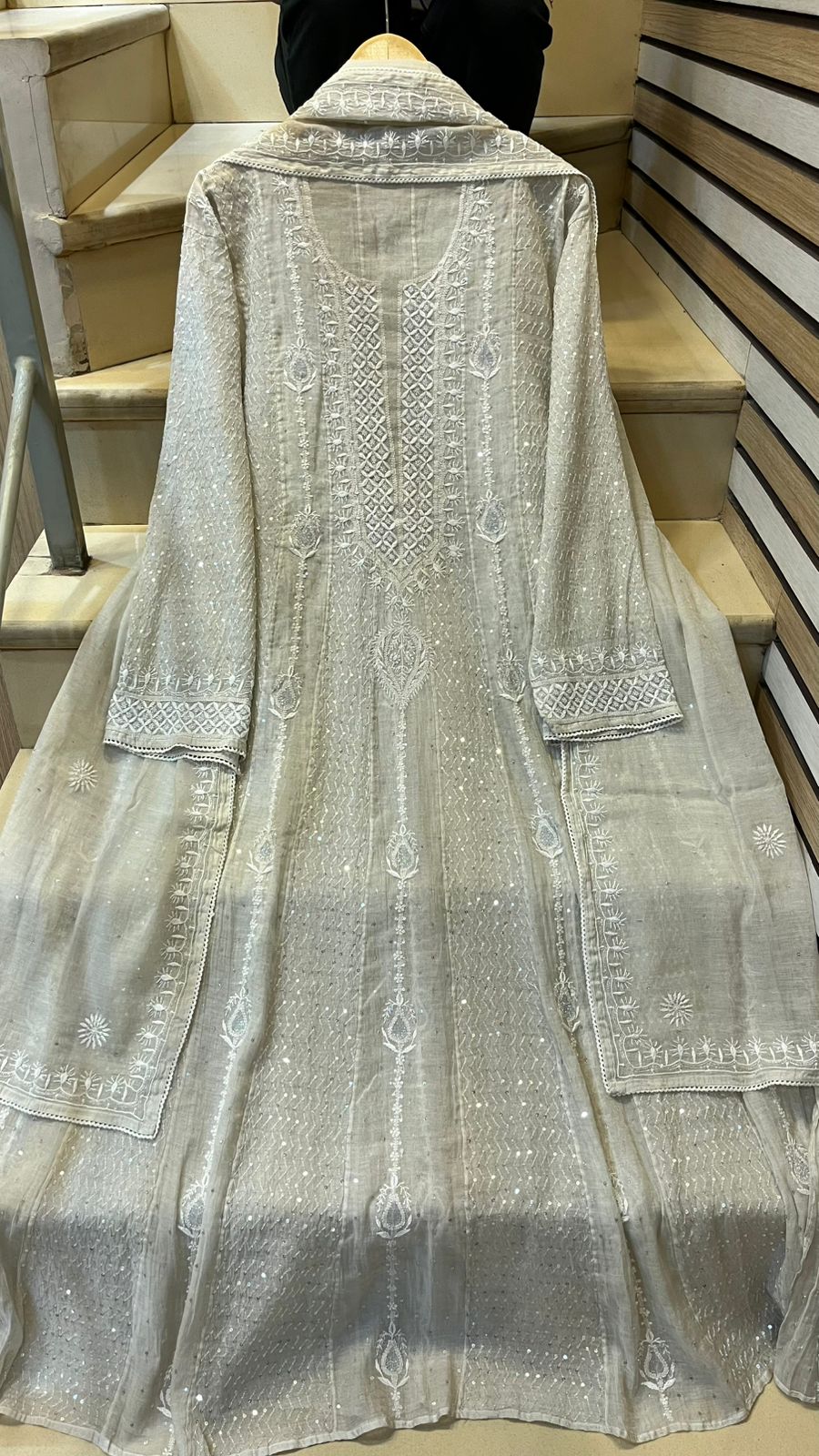 Pure Georgette Anarkali Kurta Dupatta Set with Pearl Sequins and Katdana Embellishment