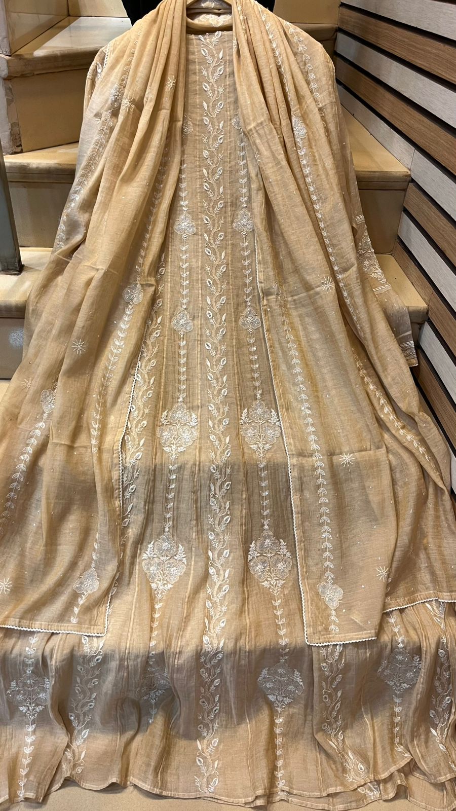 Pure Georgette Anarkali Kurta Dupatta Set with Pearl Sequins and Katdana Embellishment