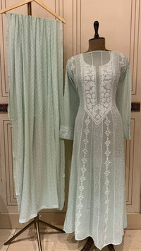 Pure Georgette Anarkali Kurta Dupatta Set with Pearl Sequins and Katdana Embellishment