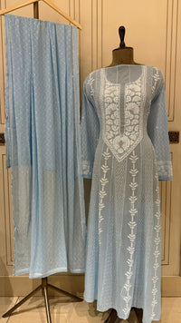 Pure Georgette Anarkali Kurta Dupatta Set with Pearl Sequins and Katdana Embellishment