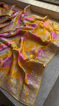 Pure Munga Silk Leheriya Saree with Handcrafted Gotapatti & Sequin Work
