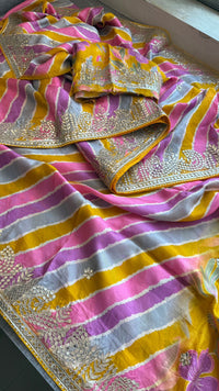Pure Munga Silk Leheriya Saree with Handcrafted Gotapatti & Sequin Work