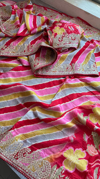 Pure Munga Silk Leheriya Saree with Handcrafted Gotapatti & Sequin Work