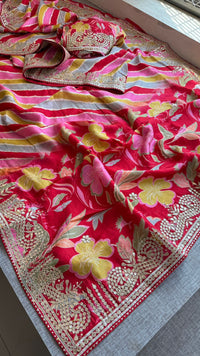 Pure Munga Silk Leheriya Saree with Handcrafted Gotapatti & Sequin Work