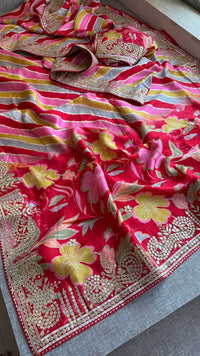 Pure Munga Silk Leheriya Saree with Handcrafted Gotapatti & Sequin Work