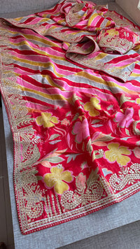 Pure Munga Silk Leheriya Saree with Handcrafted Gotapatti & Sequin Work