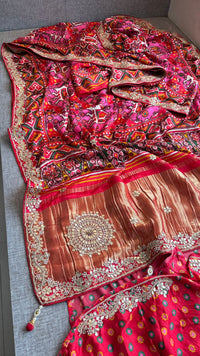 Pure Soft Gajji Silk Lagdi Patta Digital Print Saree with Gotapatti, Zardozi, Sequins & Pearl Work