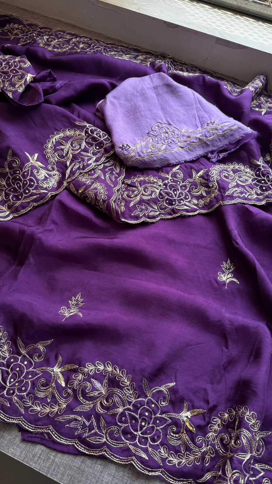 Pure Soft Munga Silk Saree with Kasab, Kutdana, Sequins & Resham Hand Embroidery