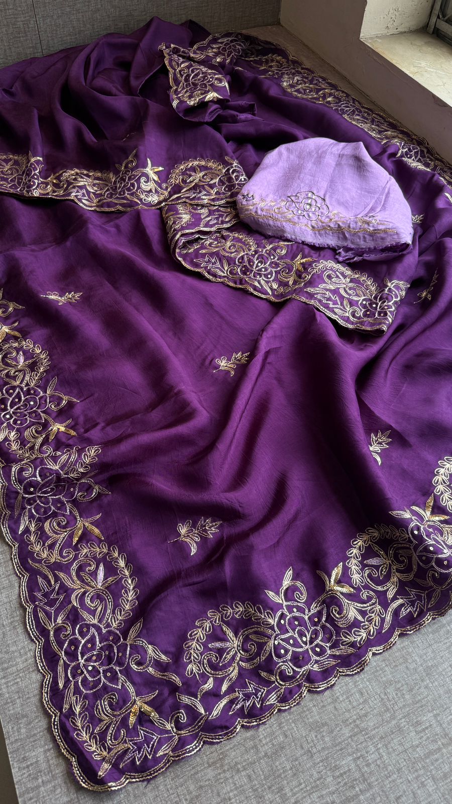 Pure Soft Munga Silk Saree with Kasab, Kutdana, Sequins & Resham Hand Embroidery