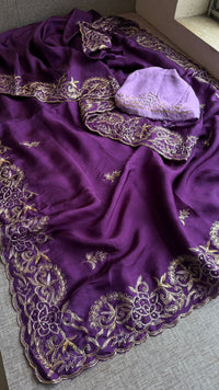 Pure Soft Munga Silk Saree with Kasab, Kutdana, Sequins & Resham Hand Embroidery