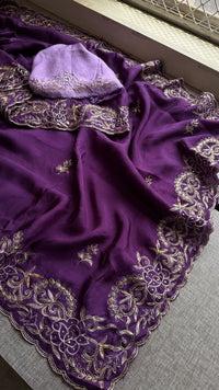 Pure Soft Munga Silk Saree with Kasab, Kutdana, Sequins & Resham Hand Embroidery