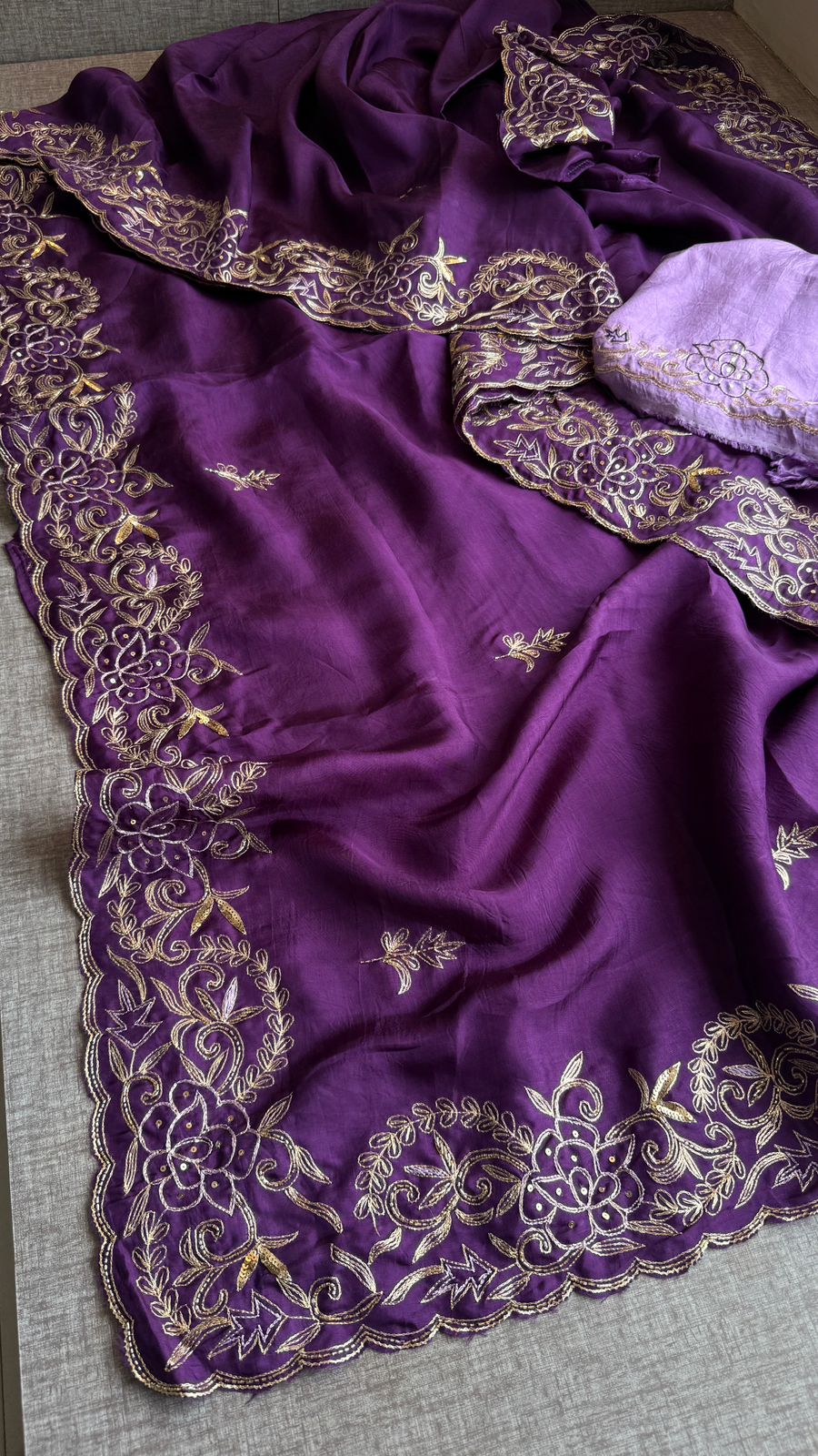 Pure Soft Munga Silk Saree with Kasab, Kutdana, Sequins & Resham Hand Embroidery