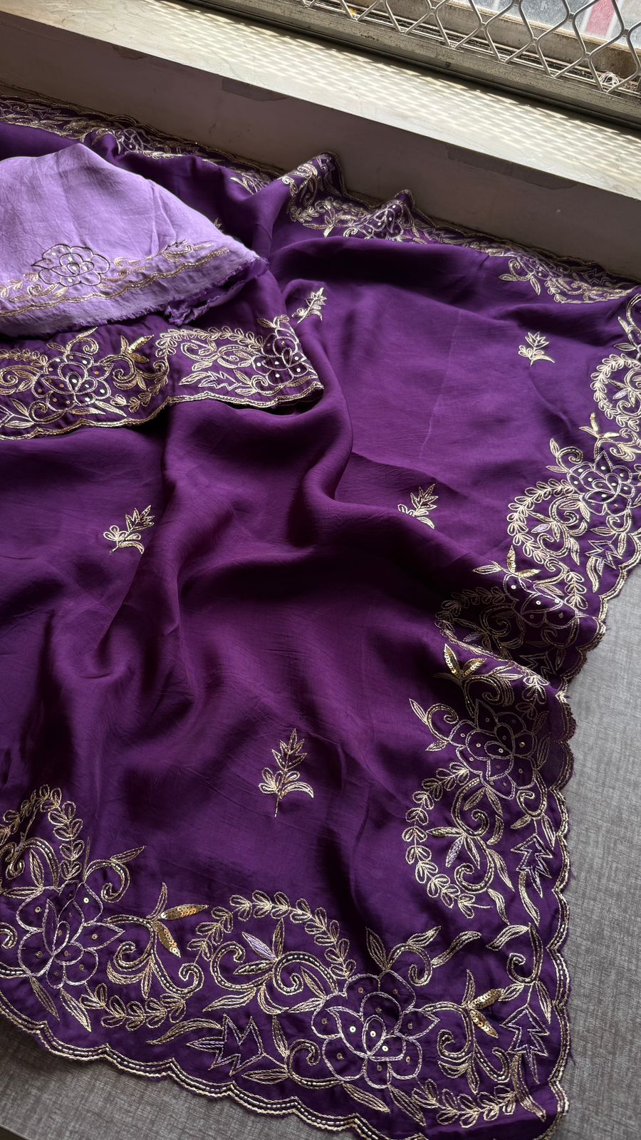 Pure Soft Munga Silk Saree with Kasab, Kutdana, Sequins & Resham Hand Embroidery