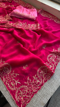 Pure Soft Munga Silk Saree with Kasab, Kutdana, Sequins & Resham Hand Embroidery