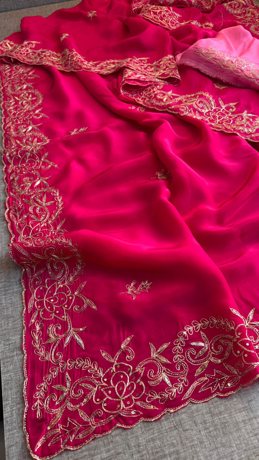 Pure Soft Munga Silk Saree with Kasab, Kutdana, Sequins & Resham Hand Embroidery