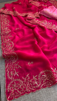 Pure Soft Munga Silk Saree with Kasab, Kutdana, Sequins & Resham Hand Embroidery