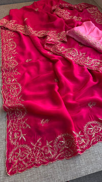 Pure Soft Munga Silk Saree with Kasab, Kutdana, Sequins & Resham Hand Embroidery