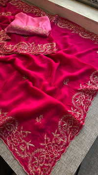 Pure Soft Munga Silk Saree with Kasab, Kutdana, Sequins & Resham Hand Embroidery