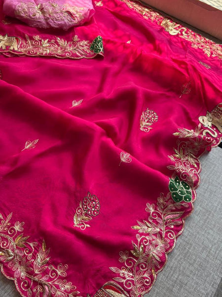 Pure Soft Munga Silk Saree with Kasab, Cutdana, Resham & Sequin Handwork Border