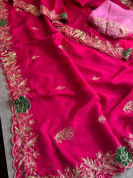 Pure Soft Munga Silk Saree with Kasab, Cutdana, Resham & Sequin Handwork Border