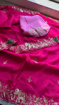 Pure Soft Munga Silk Saree with Kasab, Cutdana, Resham & Sequin Handwork Border