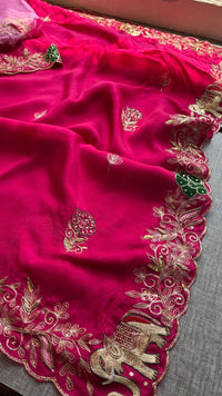 Pure Soft Munga Silk Saree with Kasab, Cutdana, Resham & Sequin Handwork Border