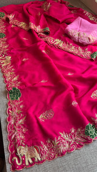 Pure Soft Munga Silk Saree with Kasab, Cutdana, Resham & Sequin Handwork Border