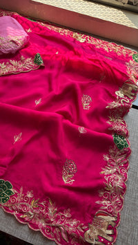 Pure Soft Munga Silk Saree with Kasab, Cutdana, Resham & Sequin Handwork Border