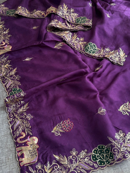 Pure Soft Munga Silk Saree with Kasab, Cutdana, Resham & Sequin Handwork Border