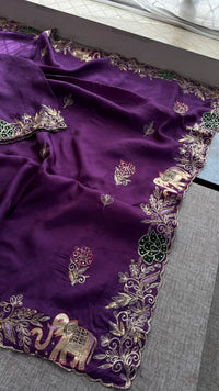 Pure Soft Munga Silk Saree with Kasab, Cutdana, Resham & Sequin Handwork Border