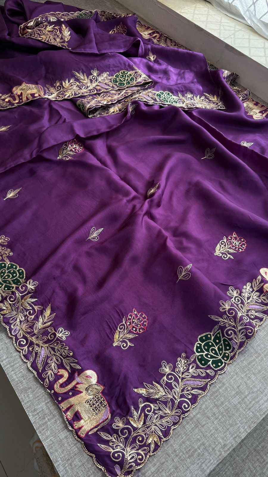 Pure Soft Munga Silk Saree with Kasab, Cutdana, Resham & Sequin Handwork Border