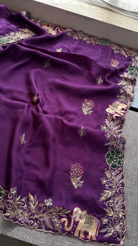 Pure Soft Munga Silk Saree with Kasab, Cutdana, Resham & Sequin Handwork Border