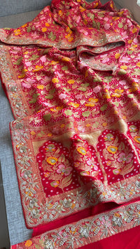 Pure Khaddi Georgette Banarasi Saree with Zardozi, Pearl & Gota Patti Embellishments