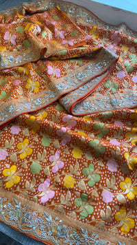 Pure Khaddi Georgette Banarasi Saree with Zardozi, Pearl & Gota Patti Embellishments