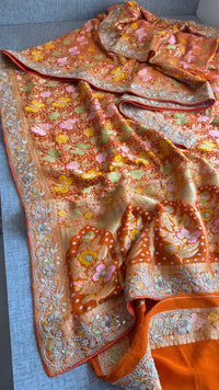 Pure Khaddi Georgette Banarasi Saree with Zardozi, Pearl & Gota Patti Embellishments