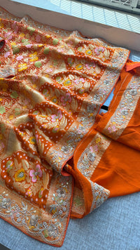 Pure Khaddi Georgette Banarasi Saree with Zardozi, Pearl & Gota Patti Embellishments