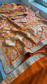 Pure Khaddi Georgette Banarasi Saree with Zardozi, Pearl & Gota Patti Embellishments