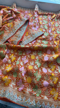 Pure Khaddi Georgette Banarasi Saree with Zardozi, Pearl & Gota Patti Embellishments