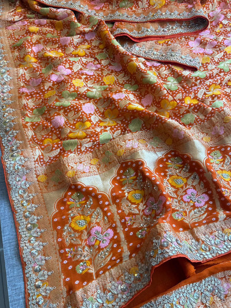 Pure Khaddi Georgette Banarasi Saree with Zardozi, Pearl & Gota Patti Embellishments