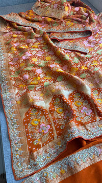 Pure Khaddi Georgette Banarasi Saree with Zardozi, Pearl & Gota Patti Embellishments