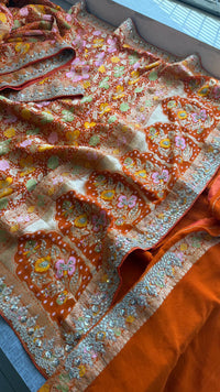 Pure Khaddi Georgette Banarasi Saree with Zardozi, Pearl & Gota Patti Embellishments