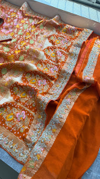 Pure Khaddi Georgette Banarasi Saree with Zardozi, Pearl & Gota Patti Embellishments