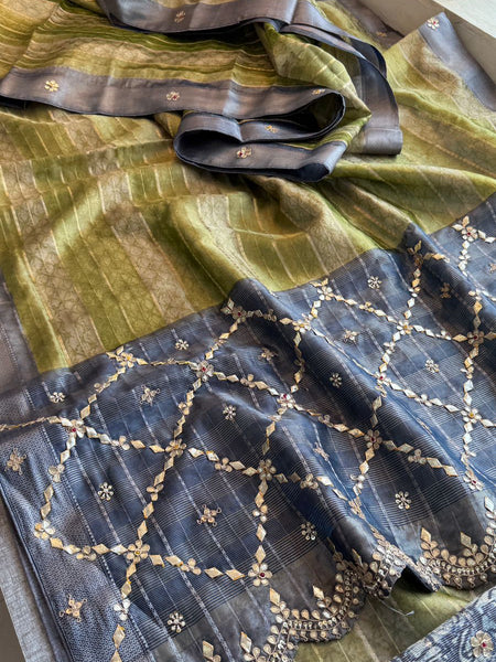 Pure Tissue Silk Banarasi Saree with Zardozi, Pearl & Gotapatti Handwork