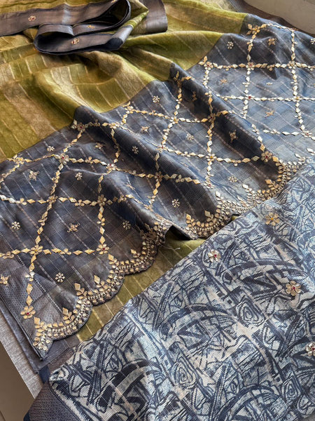 Pure Tissue Silk Banarasi Saree with Zardozi, Pearl & Gotapatti Handwork