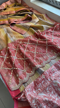 Pure Tissue Silk Banarasi Saree with Zardozi, Pearl & Gotapatti Handwork